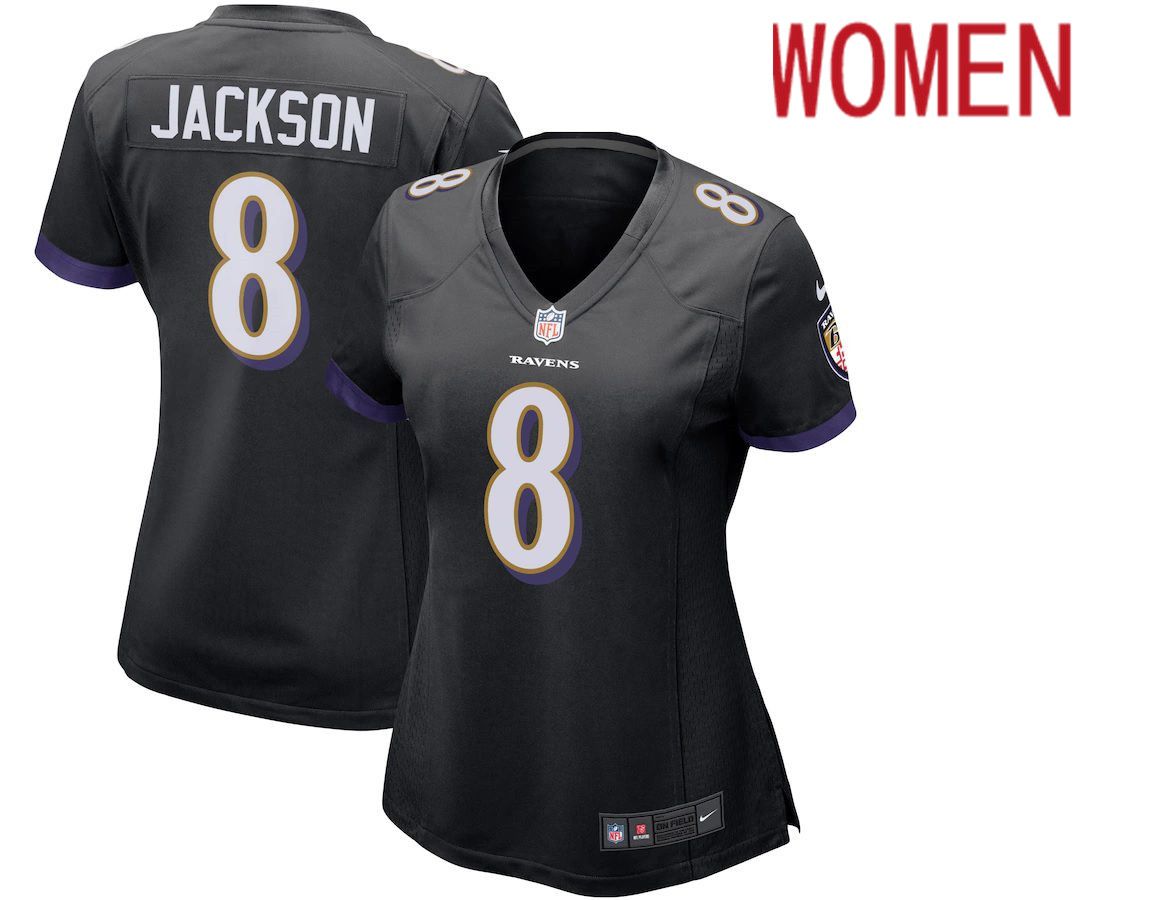 Women Baltimore Ravens 8 Lamar Jackson Nike Black Game NFL Jersey